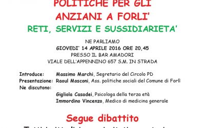 Incontro pubblico politiche per gli anziani a Forlì: rete, servizi e sussidarietà