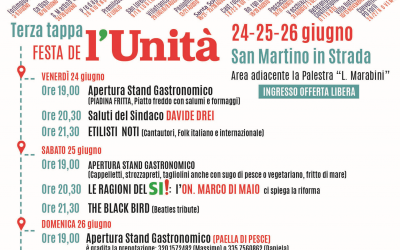 Direzione futuro: dal 24 al 26 giugno San Martino in Strada ospita la terza tappa delle Feste de l’Unita’ del PD forlivese
