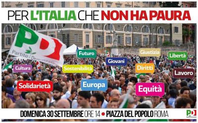 30 settembre, Manifestazione nazionale a Roma Per l’Italia che non ha paura. Pullman da Forlì