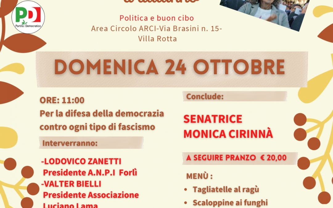 A Villa Rotta l’incontro “Per la difesa della democrazia contro ogni fascismo”, con Monica Cirinnà, Anpi, Associazione Luciano Lama e Cgil