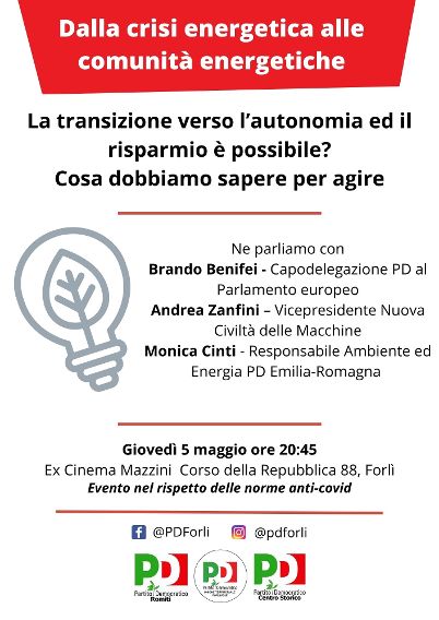 “Dalla crisi energetica alle comunità energetiche”: il PD fa il punto con Brando Benifei, Andrea Zanfini e Monica Cinti