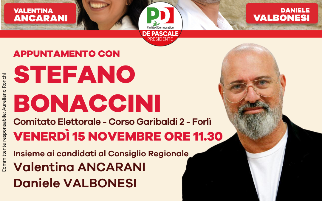 Elezioni regionali, ultimi appuntamenti sul territorio con Stefano Bonaccini e i candidati Valentina Ancarani e Daniele Valbonesi